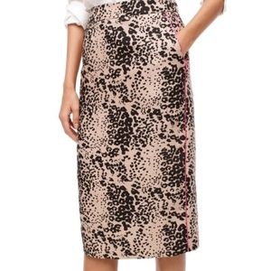 J. Crew Leopard Print Pencil Skirt Pink Piping 12